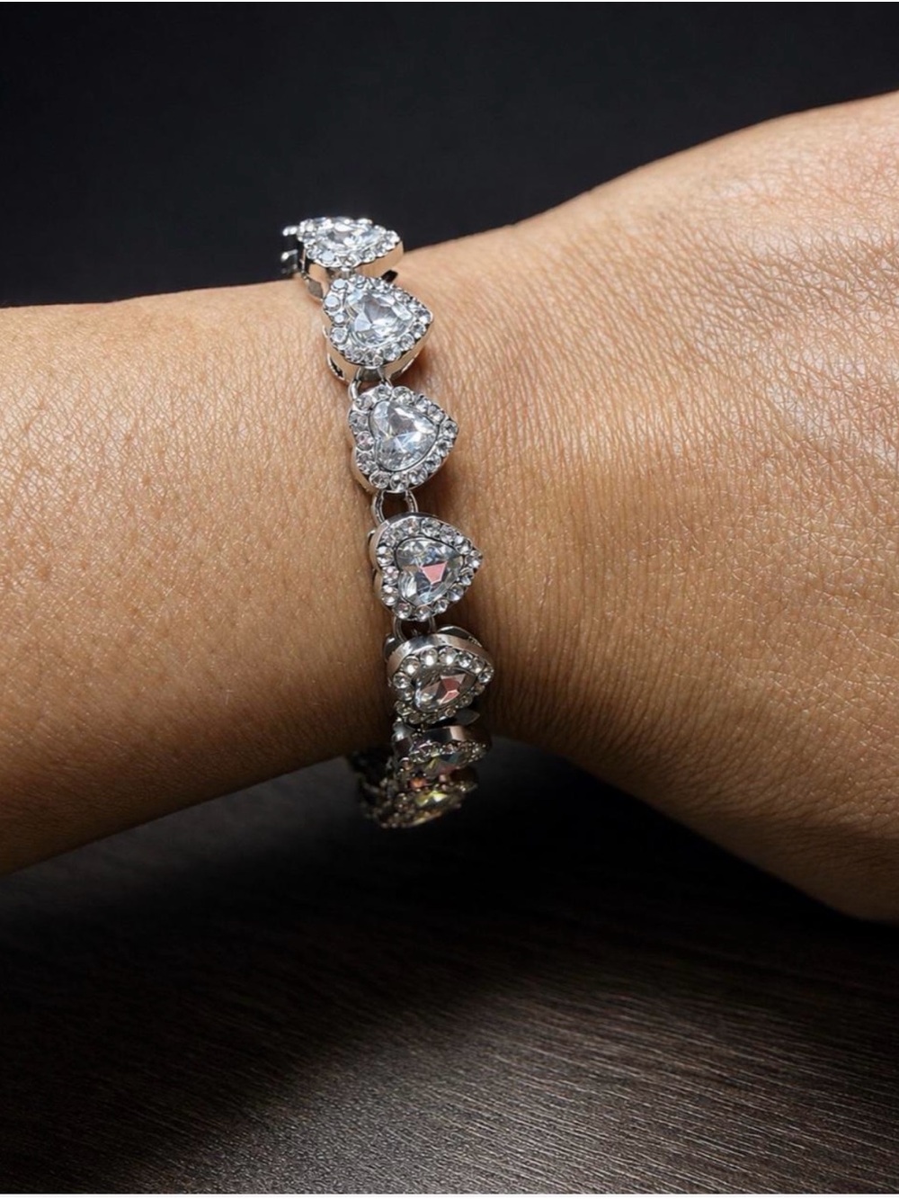 Silver Heart Crystal Tennis Bracelet - Elegant Women’s Jewelry